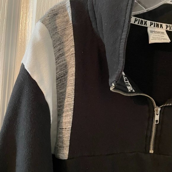 Victoria Secret Pink Sweater Pullover Large Black/Gray 1/4 Zip Neck - Picture 4 of 5